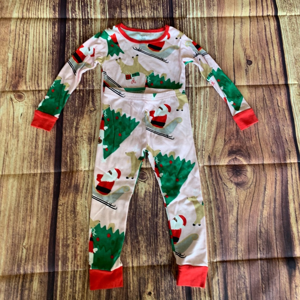 Carter's Toddler Girl's Pants & Shirt Christmas Theme Pink Pajama Set Size: 3T